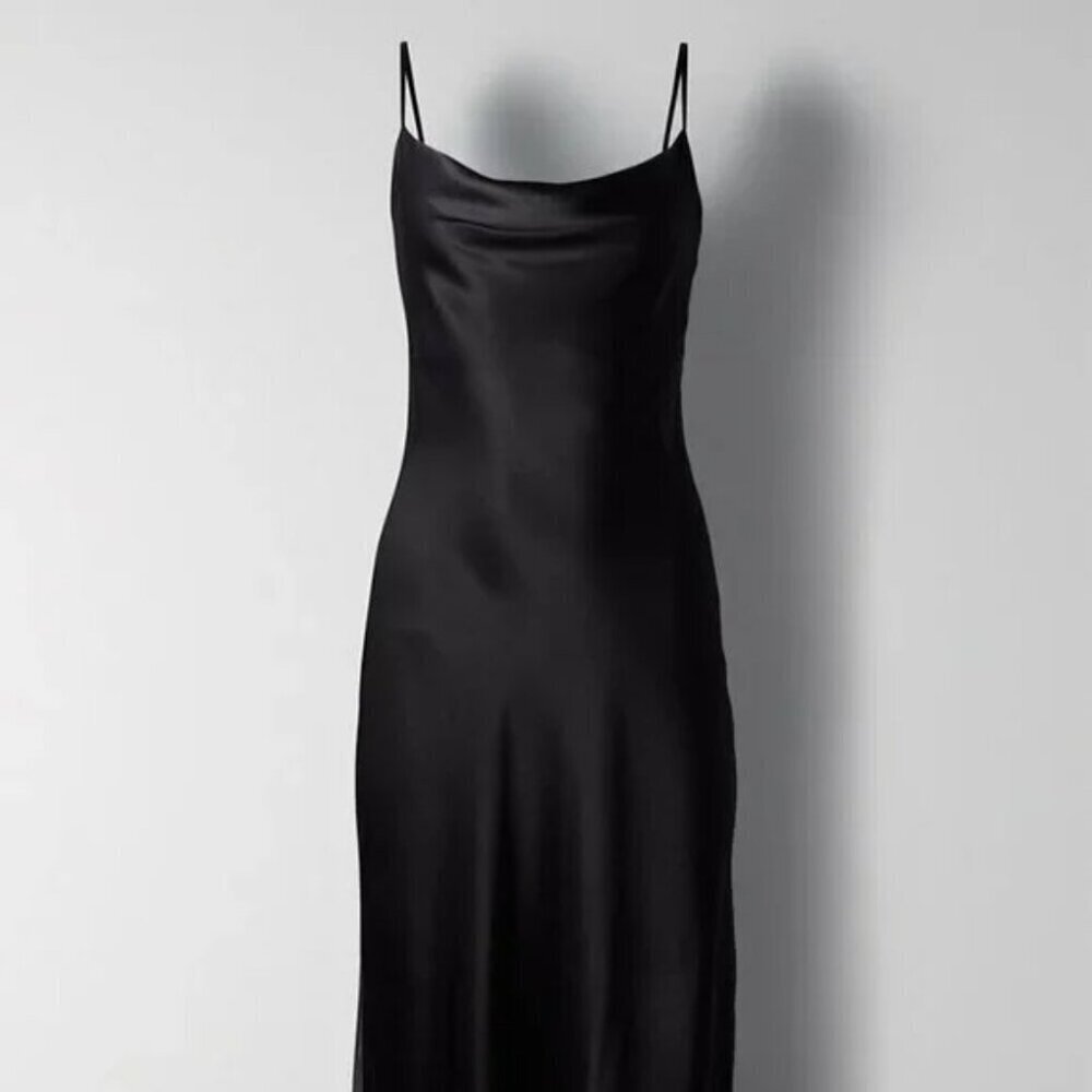Aritzia Wilfred Canto Midi Satin Slip Dress Black Size Xxs View 4